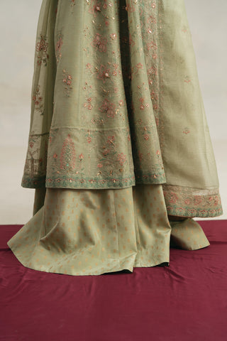 3 Piece Unstitched Emboss Zari Net Embroidered Suit (UF0009)