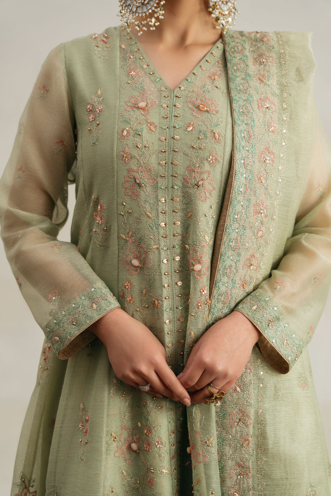 3 Piece Unstitched Emboss Zari Net Embroidered Suit (UF0009)