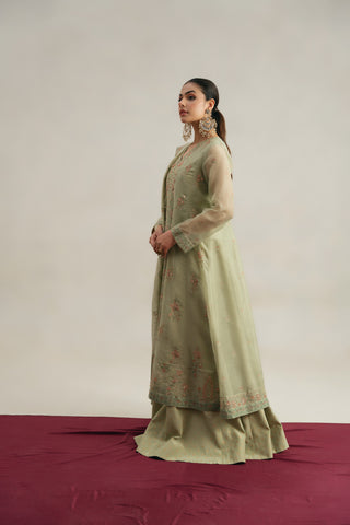 3 Piece Unstitched Emboss Zari Net Embroidered Suit (UF0009)