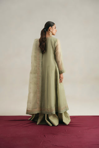 3 Piece Unstitched Emboss Zari Net Embroidered Suit (UF0009)