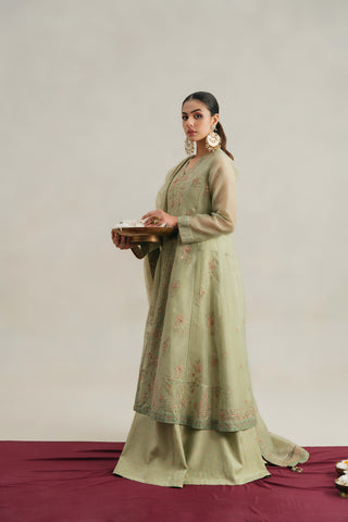 3 Piece Unstitched Emboss Zari Net Embroidered Suit (UF0009)