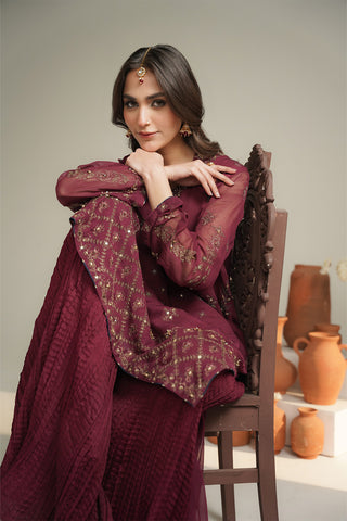 3 Piece Chiffon Embroidered Unstitched Suit (UF0034)