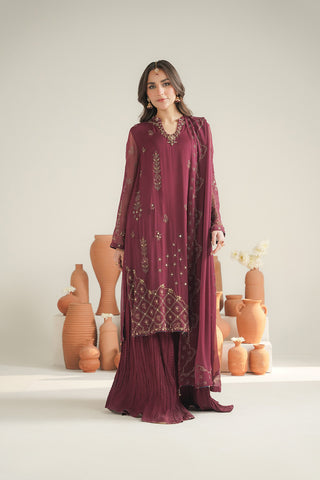 3 Piece Chiffon Embroidered Unstitched Suit (UF0034)