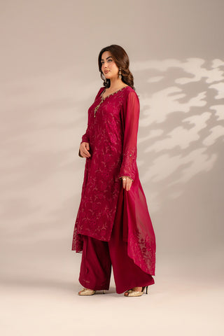 3 Piece Chiffon Embroidered Suit (FL0076)