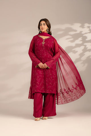 3 Piece Chiffon Embroidered Suit (FL0076)