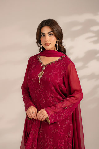 3 Piece Chiffon Embroidered Suit (FL0076)
