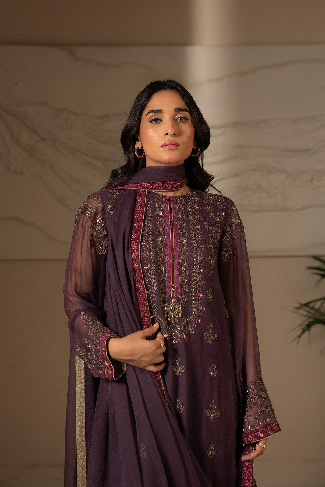 3 Piece Unstitched Chiffon Embroidered Suit (UF0013)