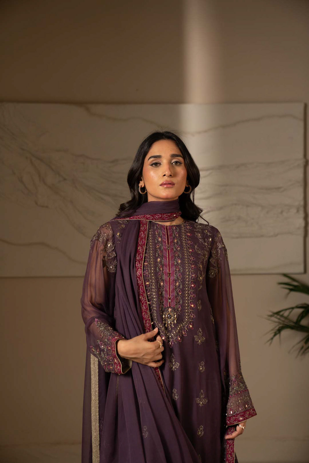 3 Piece Unstitched Chiffon Embroidered Suit (UF0013)