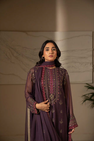 3 Piece Unstitched Chiffon Embroidered Suit (UF0013)