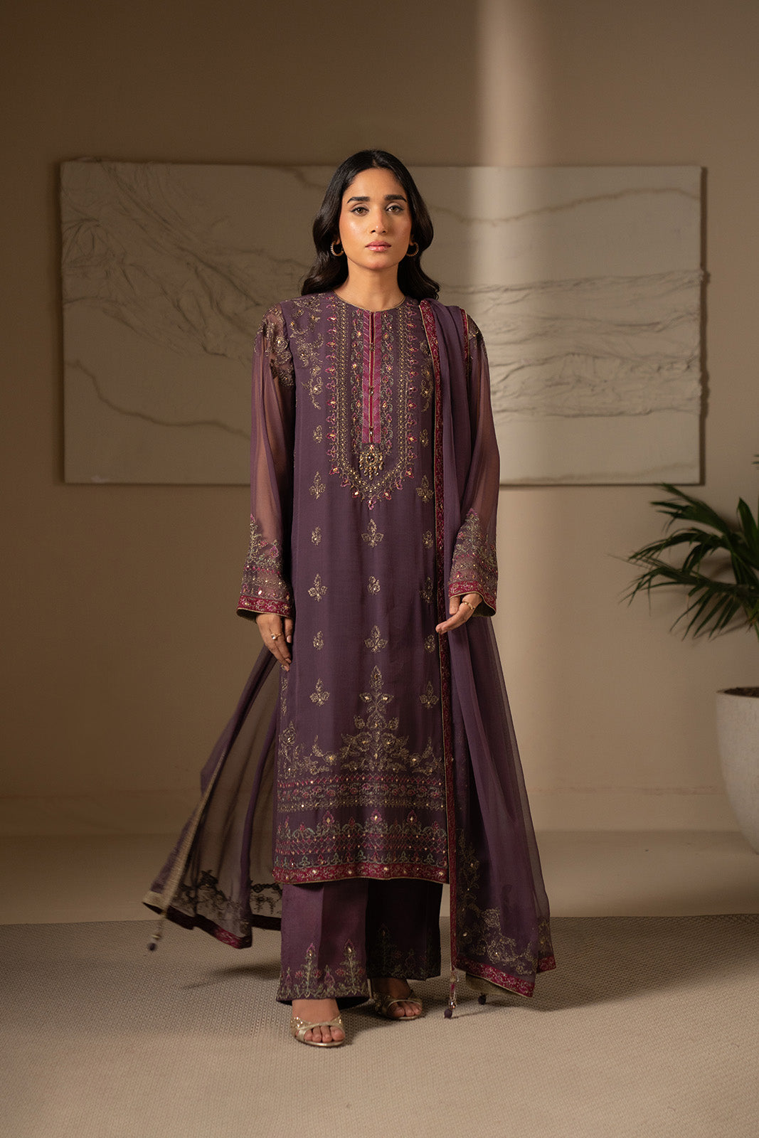 3 Piece Unstitched Chiffon Embroidered Suit (UF0013)