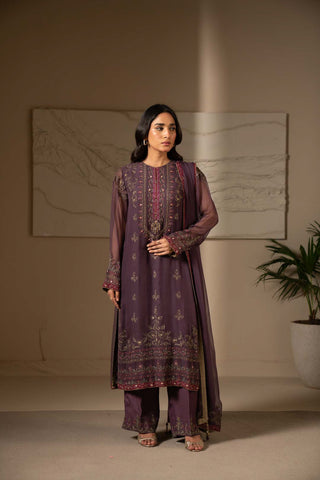 3 Piece Unstitched Chiffon Embroidered Suit (UF0013)