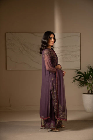 3 Piece Unstitched Chiffon Embroidered Suit (UF0013)