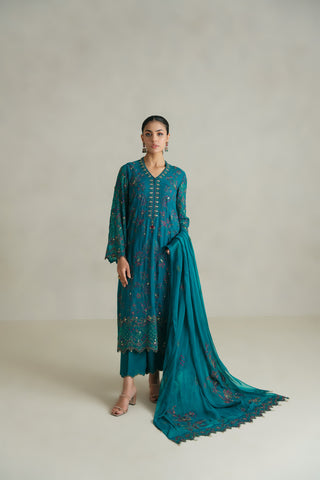 3 Piece Unstitched Chiffon Embroidered Suit (UF0003)