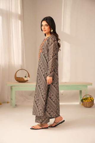 2 Piece Printed Lawn Embroidered Unstitched Suit (UC0129)