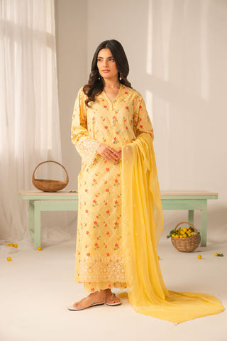 3 Piece Printed Lawn Embroidered Unstitched Suit (UC0133)