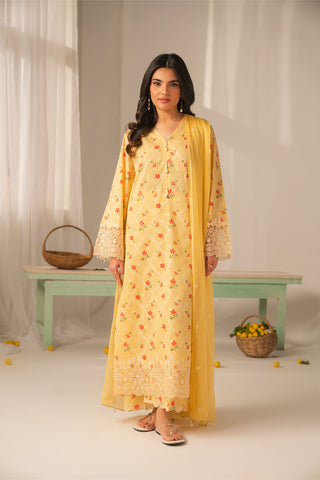 3 Piece Printed Lawn Embroidered Unstitched Suit (UC0133)