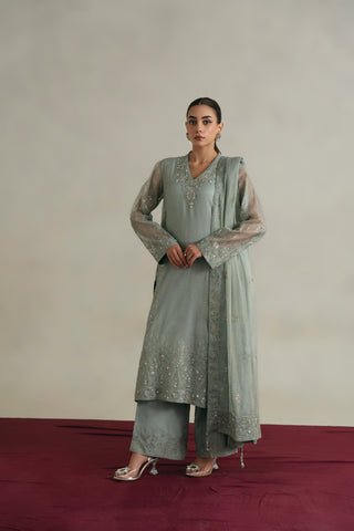 3 Piece Unstitched Badla Zari Embroidered Suit (UF0004)
