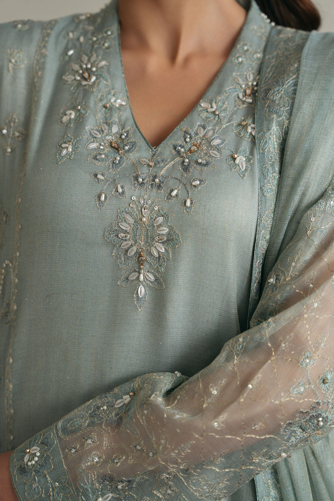 3 Piece Unstitched Badla Zari Embroidered Suit (UF0004)