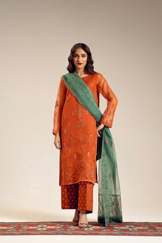 3 Piece Organza Embroidered Suit (UF0021)