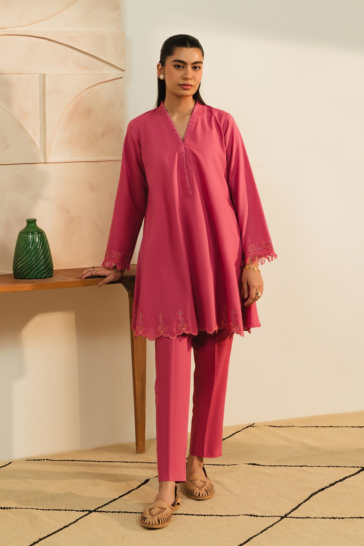 2 Piece Slub Khaddar Solid Suit  (AE0045)