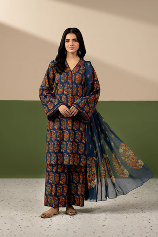 3 Piece Printed Slub Khaddar Printed Unstitched Suit (UC0139)
