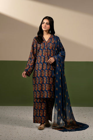 3 Piece Printed Slub Khaddar Printed Unstitched Suit (UC0139)