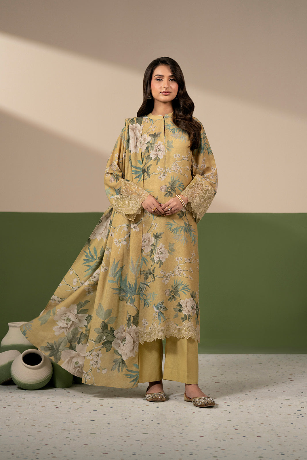 3 Piece Printed Lawn Karandi Embroidered Unstitched Suit (UC0145)
