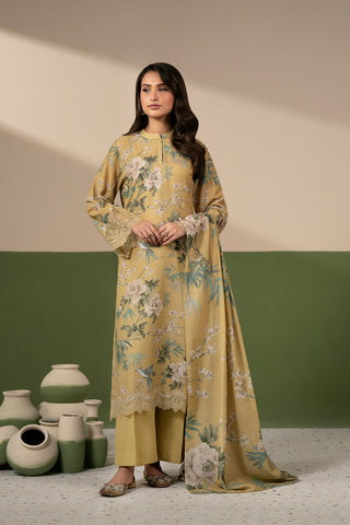 3 Piece Printed Lawn Karandi Embroidered Unstitched Suit (UC0145)