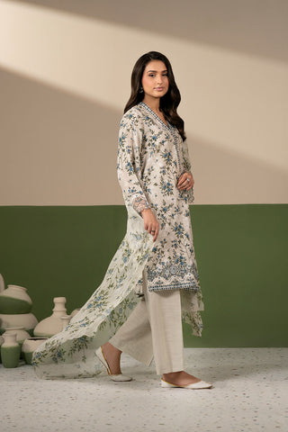 3 Piece Printed Slub Khaddar Embroidered Unstitched Suit (UC0149)