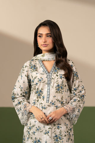 3 Piece Printed Slub Khaddar Embroidered Unstitched Suit (UC0149)