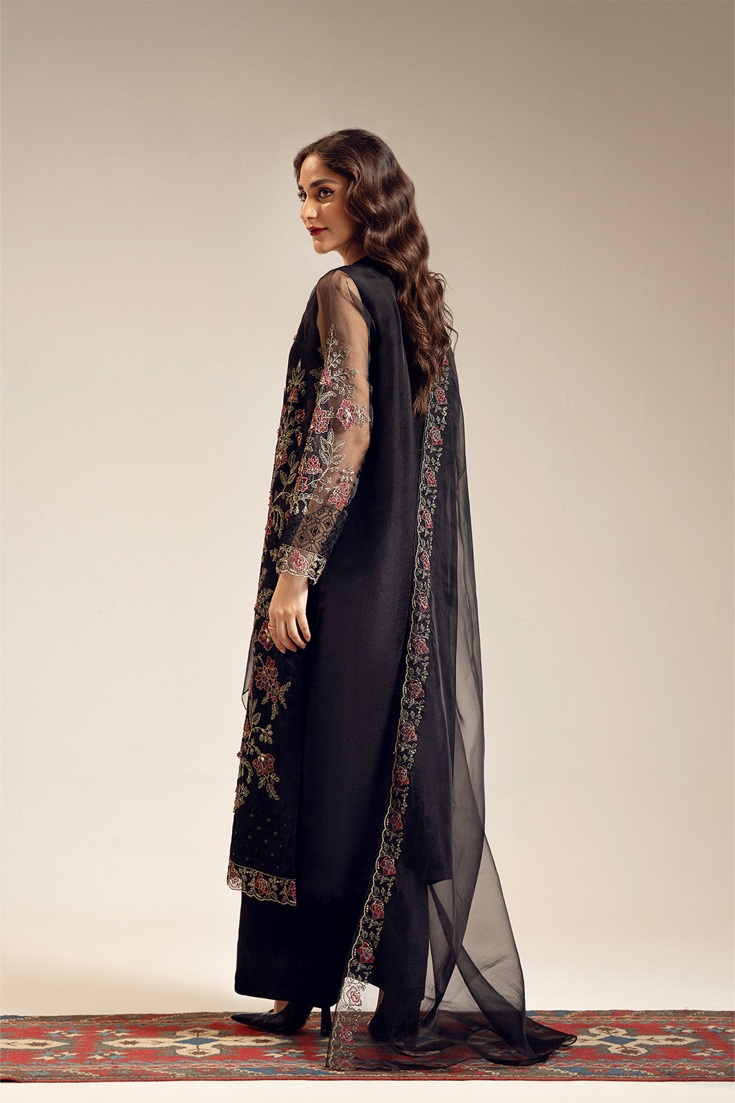 3 Piece Unstitched Organza Embroidered Suit (UF0022)