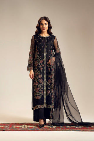 3 Piece Unstitched Organza Embroidered Suit (UF0022)