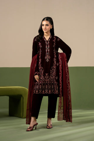 3 Piece Velvet Embroidered Unstitched Suit (UF0043)