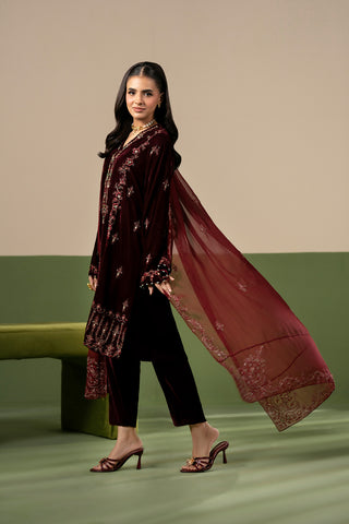 3 Piece Velvet Embroidered Unstitched Suit (UF0043)