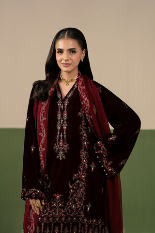 3 Piece Velvet Embroidered Unstitched Suit (UF0043)