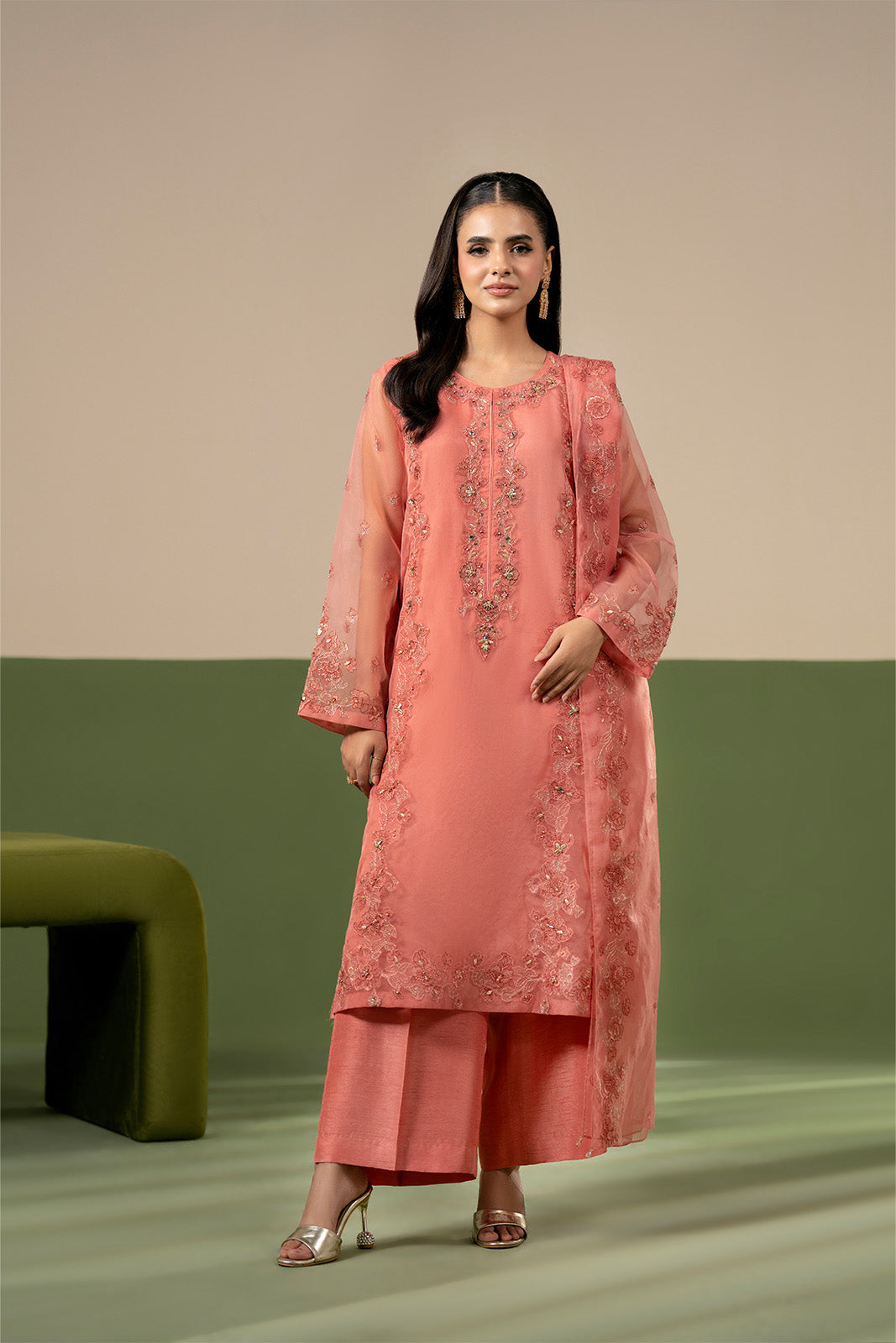 3 Piece Organza Embroidered Unstitched Suit (UF0044)