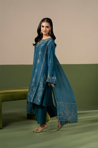 3 Piece Raw Silk Embroidered Unstitched Suit (UF0045)