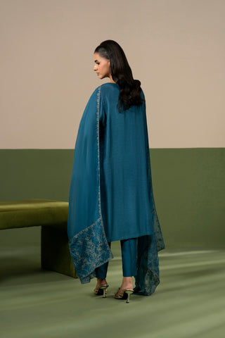 3 Piece Raw Silk Embroidered Unstitched Suit (UF0045)