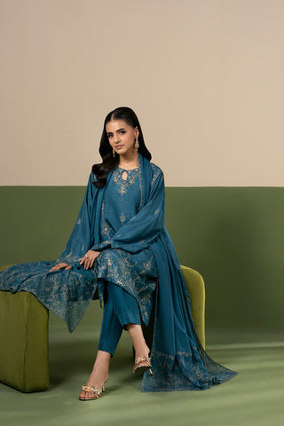 3 Piece Raw Silk Embroidered Unstitched Suit (UF0045)