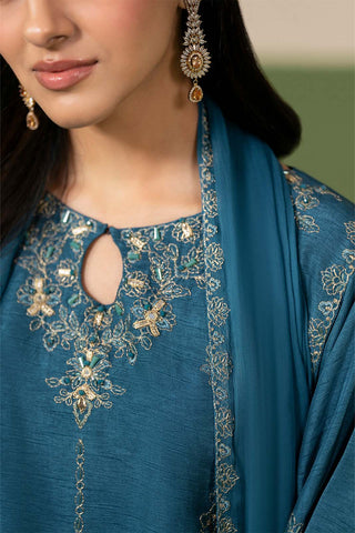 3 Piece Raw Silk Embroidered Unstitched Suit (UF0045)