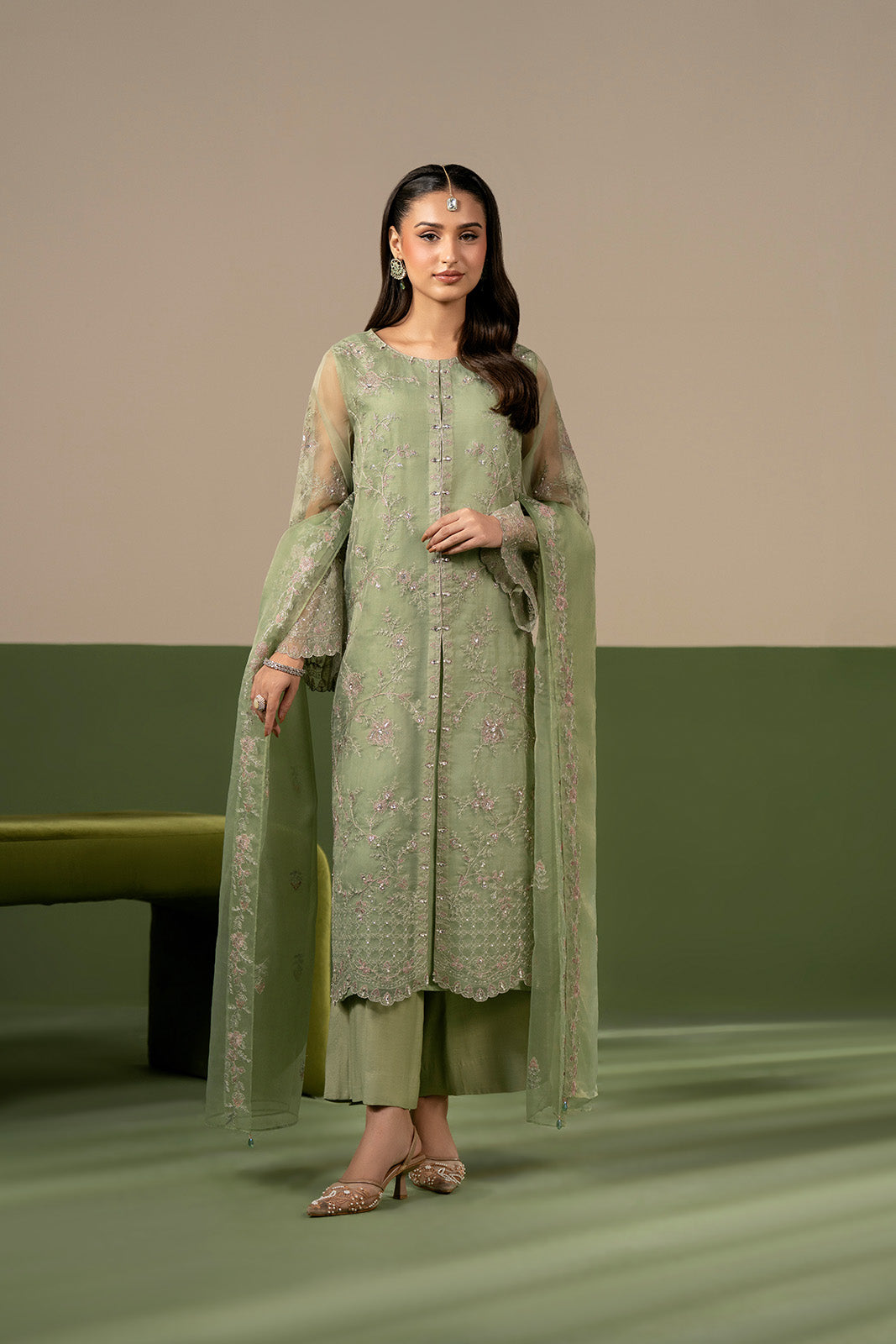 3 Piece Organza Embroidered Unstitched Suit (UF0047)