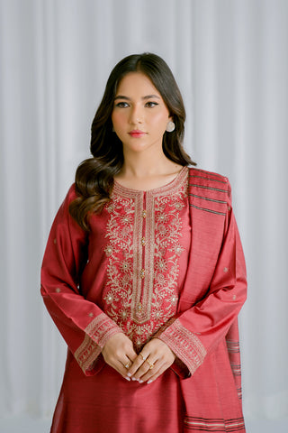 3 Piece Cotton Slik Staple Embroidered Suit (CS0121)