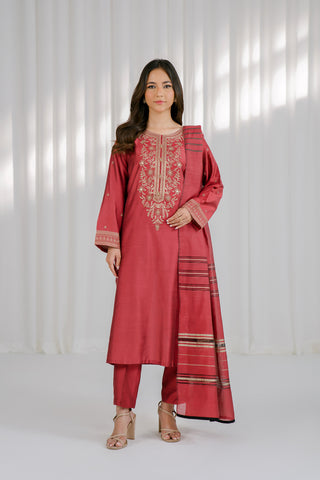 3 Piece Cotton Slik Staple Embroidered Suit (CS0121)