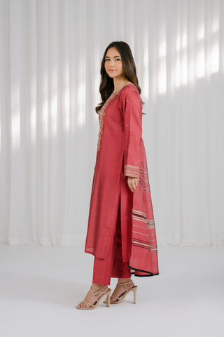 3 Piece Cotton Slik Staple Embroidered Suit (CS0121)