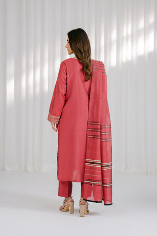 3 Piece Cotton Slik Staple Embroidered Suit (CS0121)