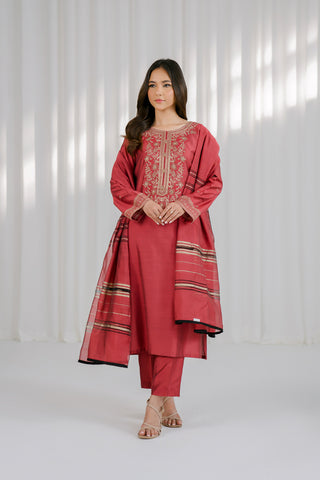 3 Piece Cotton Slik Staple Embroidered Suit (CS0121)