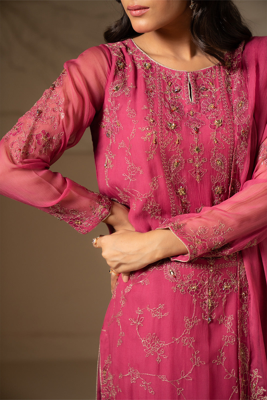 3 Piece Chiffon Embroidered Suit (FW0007)